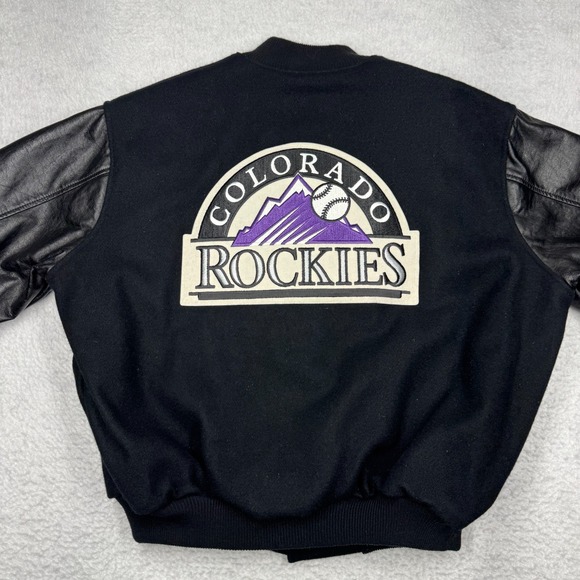 Vintage Colorado Rockies Chalk Line Snap Wool Bomber Jacket Black Men's Size XXL - Picture 12 of 13